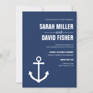 Nautical Navy Blue Anchor Wedding Invitation Kaart
