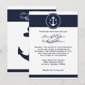 Nautical Navy Blue Anchor Wedding Invitation Kaart (Voorkant / Achterkant)