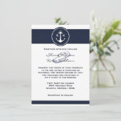 Nautical Navy Blue Anchor Wedding Invitation Kaart (Staand voorkant)