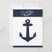 Nautical Navy Blue Anchor Wedding Invitation Kaart (Achterkant)