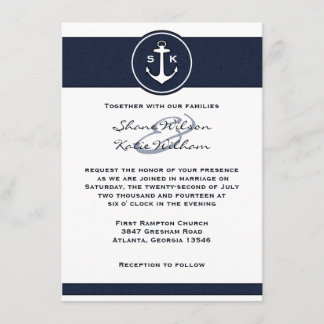 Nautical Navy Blue Anchor Wedding Invitation Kaart