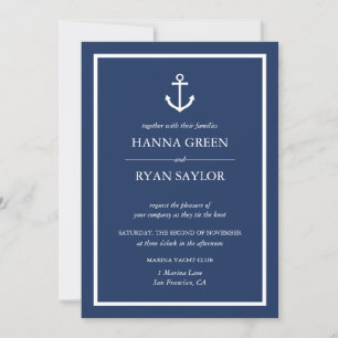 Nautical Navy Blue Anchor Wedding Invitation Kaart