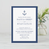 Nautical Navy Blue Anchor Wedding Invitation Kaart (Staand voorkant)