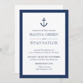 Nautical Navy Blue Anchor Wedding Invitation Kaart (Voorkant / Achterkant)