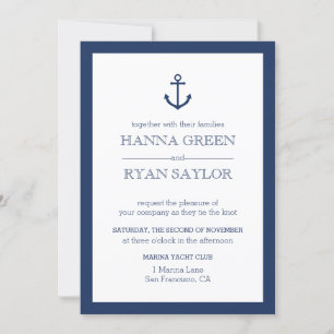 Nautical Navy Blue Anchor Wedding Invitation Kaart