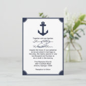 Nautical Navy Blue Anchor Wedding Invitation Kaart (Staand voorkant)