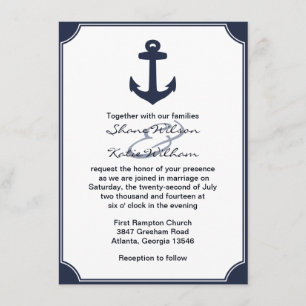 Nautical Navy Blue Anchor Wedding Invitation Kaart