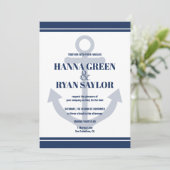 Nautical Navy Blue Anchor Wedding Invitation Kaart (Staand voorkant)