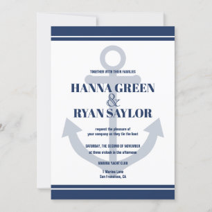 Nautical Navy Blue Anchor Wedding Invitation Kaart