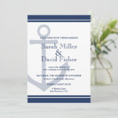 Nautical Navy Blue Anchor Wedding Invitation Kaart (Staand voorkant)