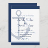 Nautical Navy Blue Anchor Wedding Invitation Kaart (Voorkant / Achterkant)