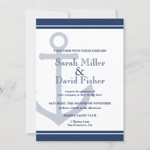 Nautical Navy Blue Anchor Wedding Invitation Kaart