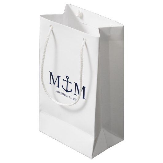Nautical Navy Blue Anchor Wedding Klein Cadeauzakje (Voorkant Gekanteld)