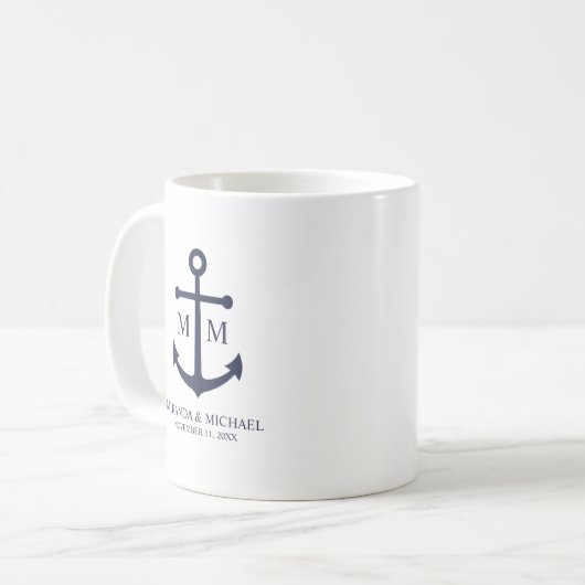Nautical Navy Blue Anchor Wedding Koffiemok (Voorkant links)