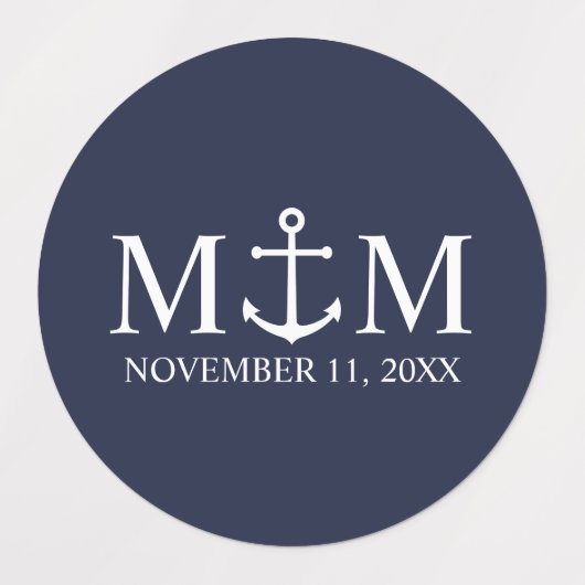 Nautical Navy Blue Anchor Wedding Labels (Design 1)