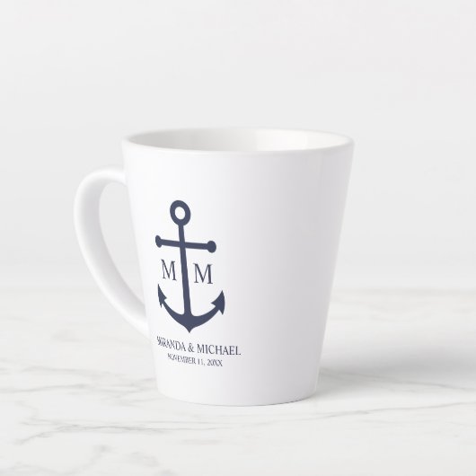 Nautical Navy Blue Anchor Wedding Latte Mok (Linkerhoek)