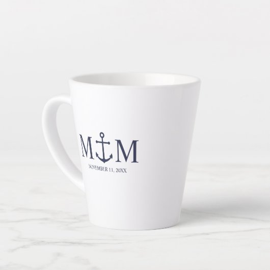 Nautical Navy Blue Anchor Wedding Latte Mok (Linkerhoek)
