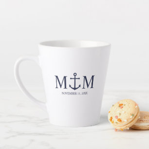 Nautical Navy Blue Anchor Wedding Latte Mok