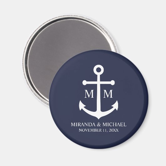 Nautical Navy Blue Anchor Wedding Magneet (Voorkant / Achterkant)