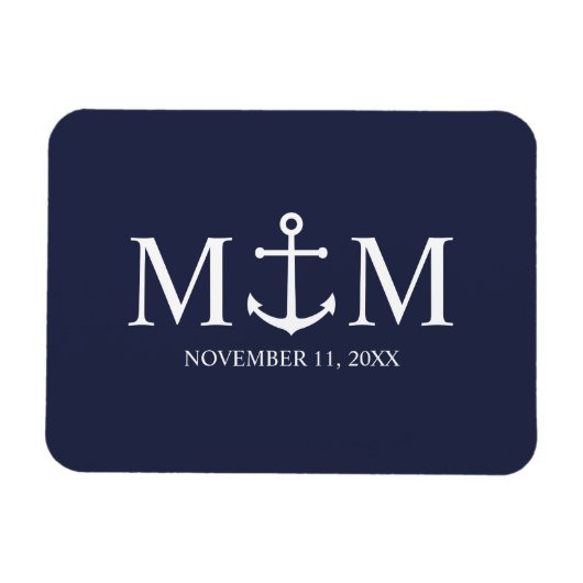 Nautical Navy Blue Anchor Wedding Magneet (Horizontaal)