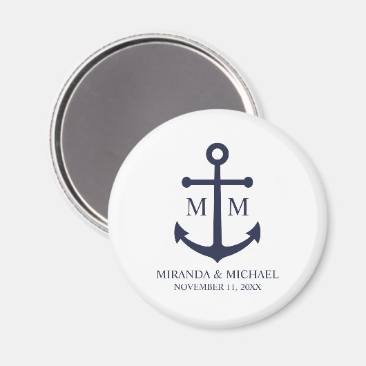 Nautical Navy Blue Anchor Wedding Magneet (Voorkant / Achterkant)