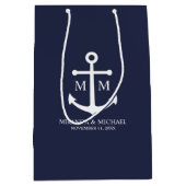 Nautical Navy Blue Anchor Wedding Medium Cadeauzakje (Voorkant)