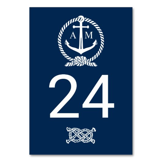 Nautical Navy Blue Anchor Wedding Monogram Kaart (Voorkant)