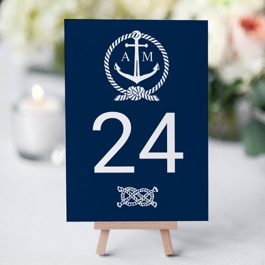 Nautical Navy Blue Anchor Wedding Monogram Kaart