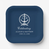Nautical Navy Blue Anchor Wedding Monogram Papieren Bordje (Voorkant)