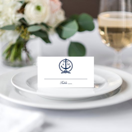 Nautical Navy Blue Anchor Wedding Monogram Plaatskaartje