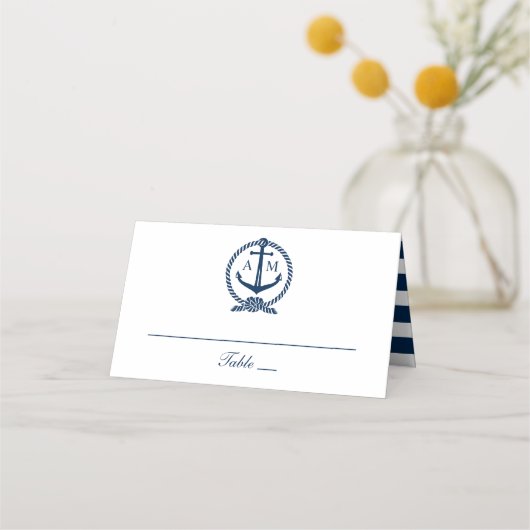 Nautical Navy Blue Anchor Wedding Monogram Plaatskaartje (Voorkant)