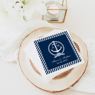 Nautical Navy Blue Anchor Wedding Monogram Servet