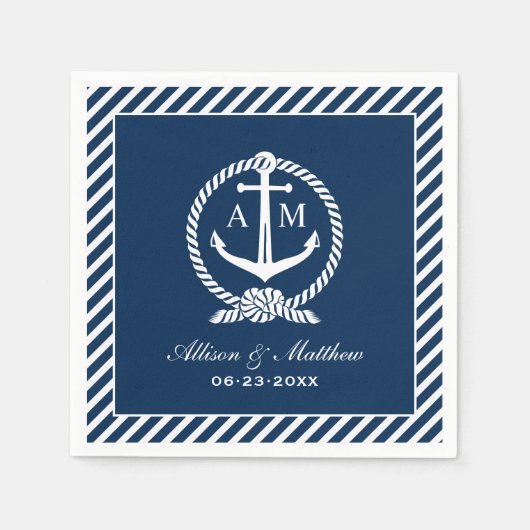 Nautical Navy Blue Anchor Wedding Monogram Servet (Voorkant)