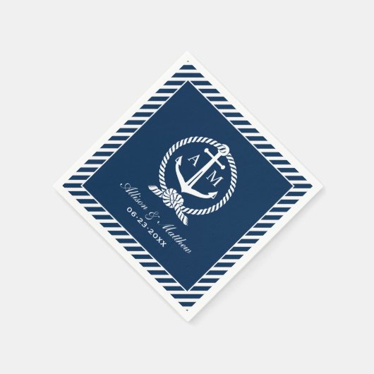Nautical Navy Blue Anchor Wedding Monogram Servet (Hoek)