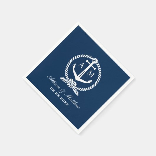 Nautical Navy Blue Anchor Wedding Monogram Servetten (Hoek)