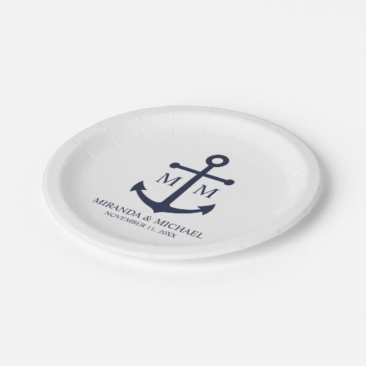 Nautical Navy Blue Anchor Wedding Papieren Bordje (Gekanteld)