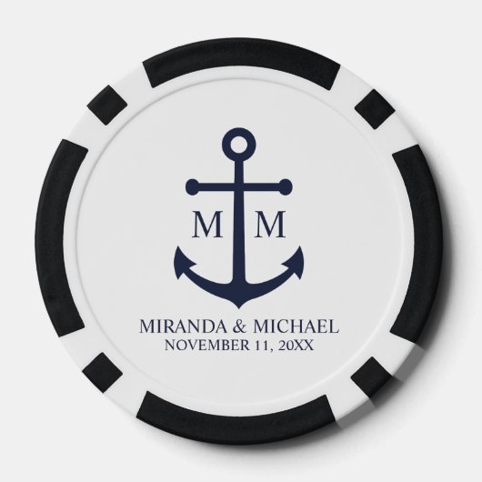Nautical Navy Blue Anchor Wedding Poker Chips (Achterkant)
