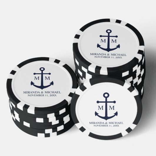 Nautical Navy Blue Anchor Wedding Poker Chips (Opstapeling)