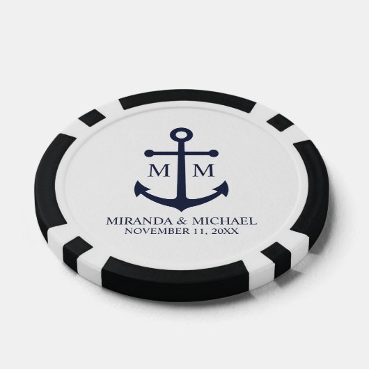 Nautical Navy Blue Anchor Wedding Poker Chips (Enkel)