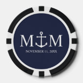 Nautical Navy Blue Anchor Wedding Poker Chips (Voorkant)