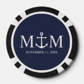Nautical Navy Blue Anchor Wedding Poker Chips (Achterkant)