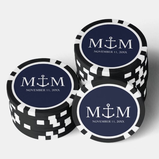 Nautical Navy Blue Anchor Wedding Poker Chips (Opstapeling)