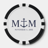 Nautical Navy Blue Anchor Wedding Poker Chips (Voorkant)