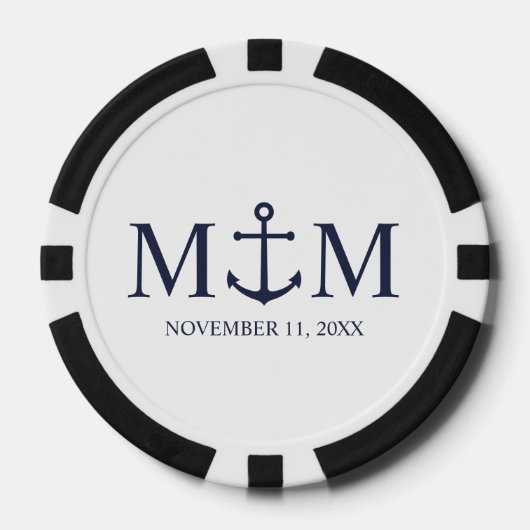 Nautical Navy Blue Anchor Wedding Poker Chips (Voorkant)