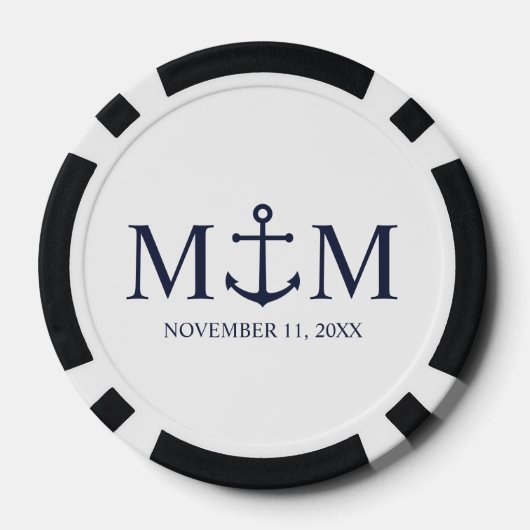 Nautical Navy Blue Anchor Wedding Poker Chips (Achterkant)
