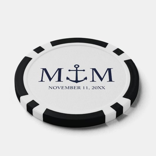 Nautical Navy Blue Anchor Wedding Poker Chips (Enkel)