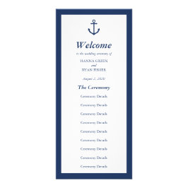 Nautical Navy Blue Anchor Wedding Programme Reclamekaart