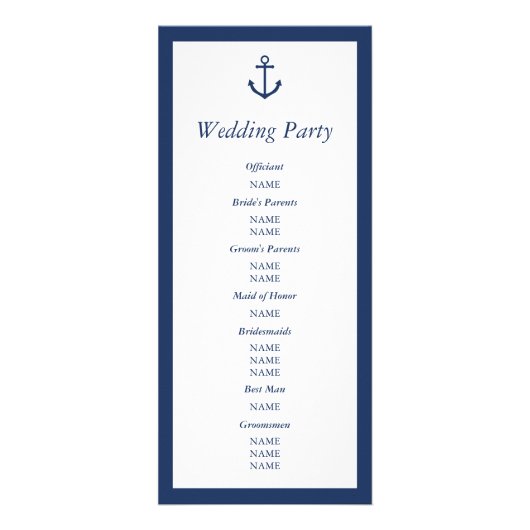 Nautical Navy Blue Anchor Wedding Programme Reclamekaart (Achterkant)