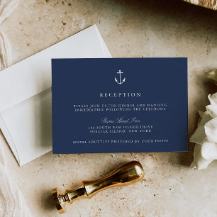Nautical Navy Blue Anchor Wedding Reception Informatiekaartje