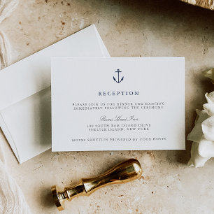 Nautical Navy Blue Anchor Wedding Reception Informatiekaartje